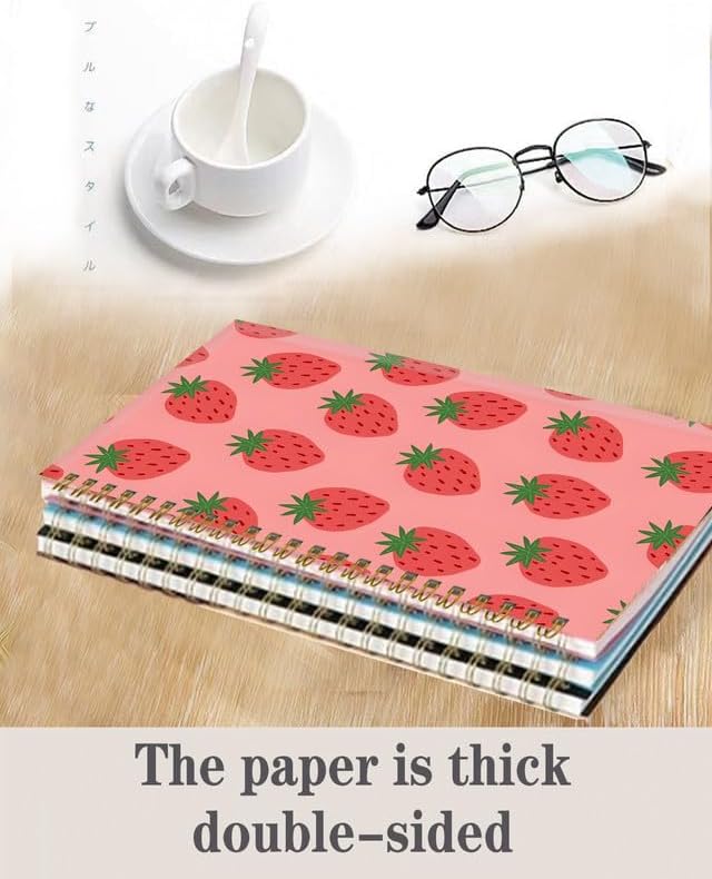 Spiral Journal Notebook,A5 Hardcover Lined Journals for Women Girl 6 x 8.3 in,120 Pages Thick Paper,Cute College Ruled Writing Notebook for Gifts Office Work School(Pink Strawberry)