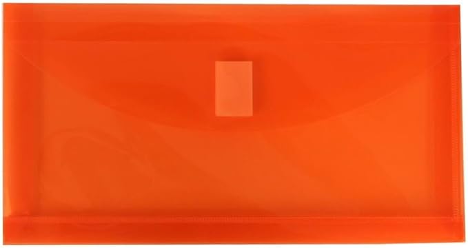 JAM PAPER Plastic Expansion Envelopes with Hook & Loop Closure - #10 Booklet Wallet - 5 1/4 x 10 with 1 Inch Expansion - Orange - 12/Pack