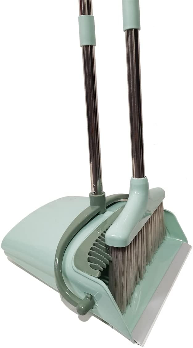 Xifando Extendable Long Handle Broom and Dustpan Set, Stainless Lightweight Upright Standing Broom and Dustpan Combo for Kitchen Lobby Office Living Room Household Indoor or Outside (Nordic Green)