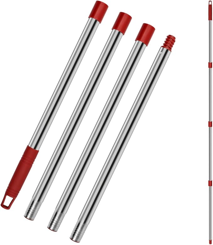 4-Section Spin Mop Handle Replacement, (30 to 58 inch) Stainless Steel Handle Easy Install, Resistant to Deformation, American Threaded Joint, Compatible with O-Ceda Spin Mop Easy Wring Spin Mop Head