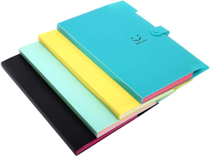SKYDUE Expanding File Folder with 32 Labels, 5 Pockets A4 Letter Size Accordion Folder Paper Organizer for School and Office Pack of 4