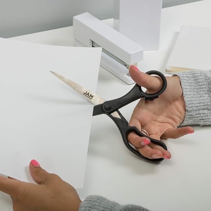 JAM PAPER Multi-Purpose Precision Scissors - 8 Inch - Black - Ergonomic Handle & Stainless Steel Blades - Sold Individually