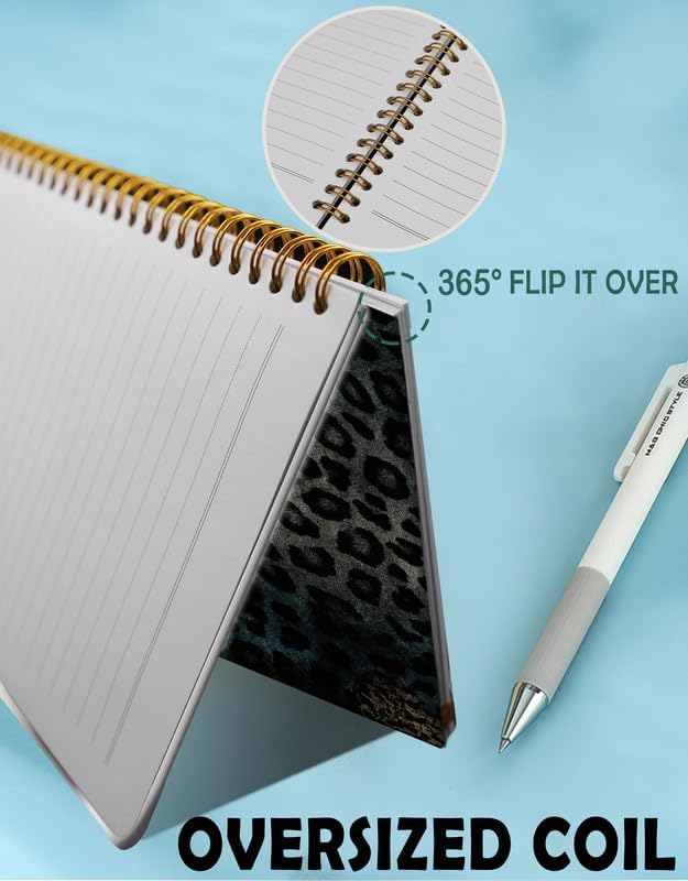 Spiral Journal Notebook for Women,A5 College Ruled Notebooks 6"x 8.4", 120 Pages (60 Sheets) Lined Journal with Premium Thick Paper,Perfect for School Office Home(Wild Animals Black Leopard)