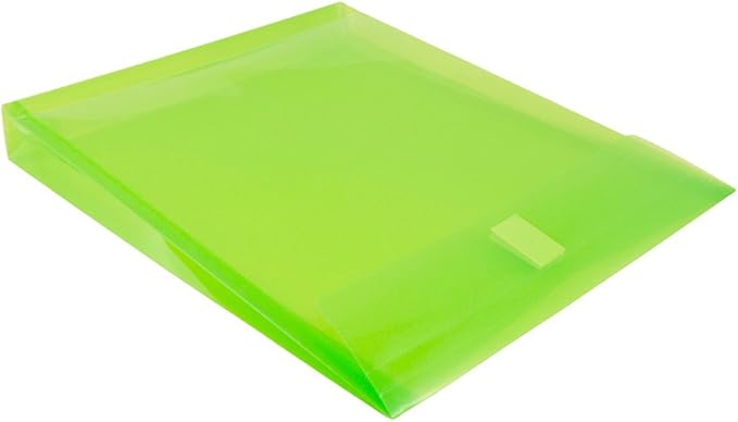 JAM PAPER Plastic Expansion Envelopes with Hook & Loop Closure - Letter Open End - 9 3/4 x 11 3/4 with 1 Inch Expansion - Lime Green - 12/Pack