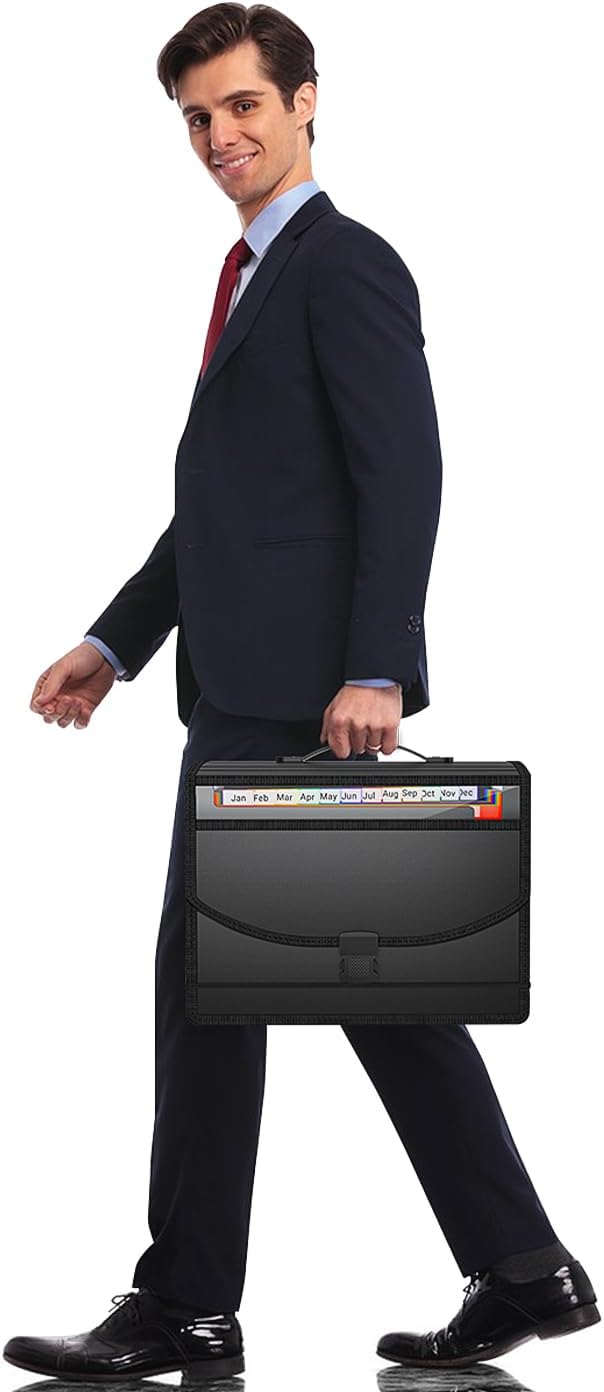 Accordion File Organizer with Handle,13 Pockets Expanding File Folder for Paper/Document/Bill,Portable Filing Box,Visible Window,Quick Search,Expandable Bottom,Large Capacity,A4/Letter Size