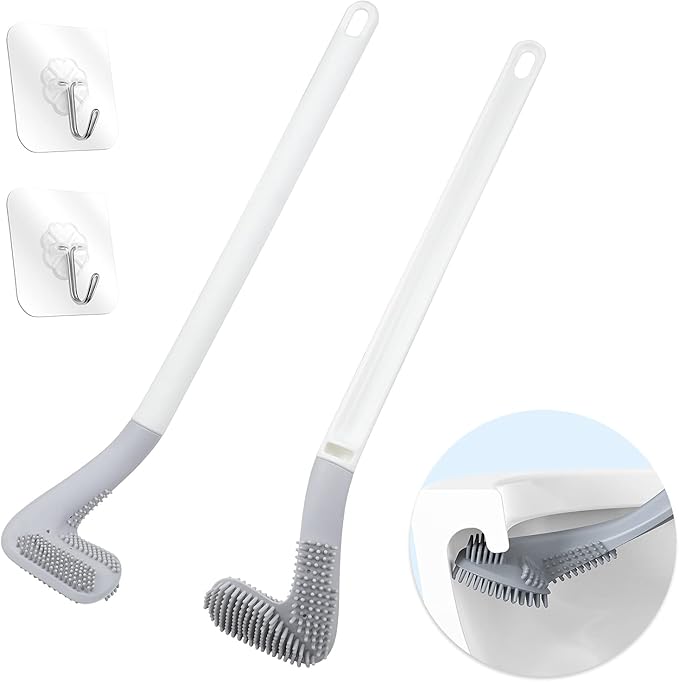 Homgaty Golf Toilet Brush - 2 Pack Long Handle Golf Brush Head Toilet Brush, Flexible Bendable Silicone Golf Toilet Bowl Cleaner Brush, Toilet Brushes for Bathroom 360 No Dead Ends Wall Mounted
