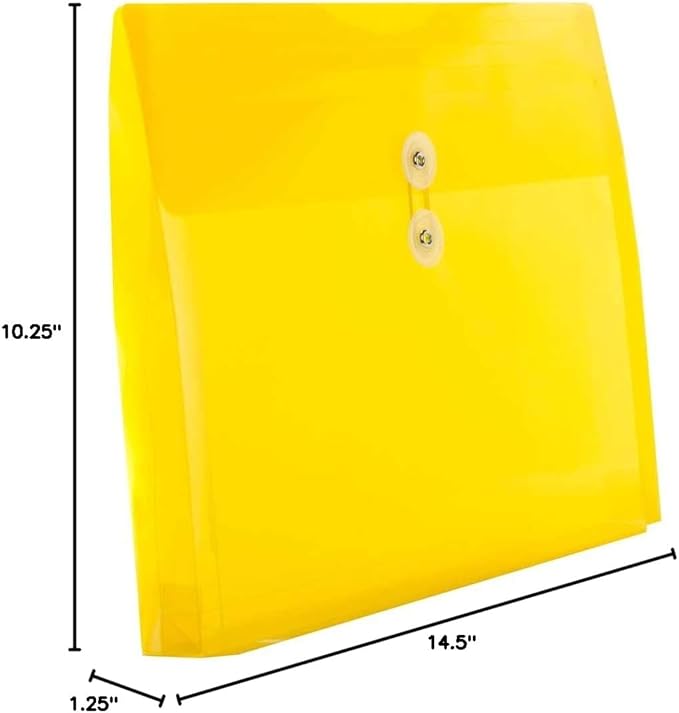 JAM Paper Plastic Envelope with Button and String Tie Closure - Legal Booklet - 9 3/4" x 14 1/2" x 1 1/4"- Assorted Primary Colors - 6/pack