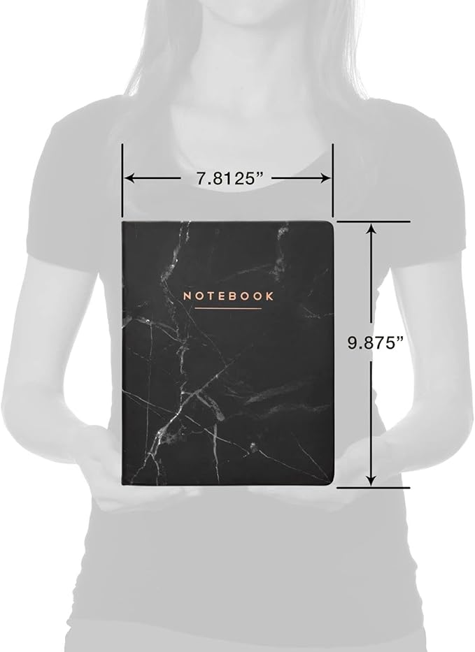 WORLD TRAVELER Eccolo Large Lined Journal Notebook, Hardbound Cover, Writing Journal, 256 Ruled White Pages, Ribbon Bookmark, Lay Flat, Desk Size for Work or School, Black Marble (8x10 inches)