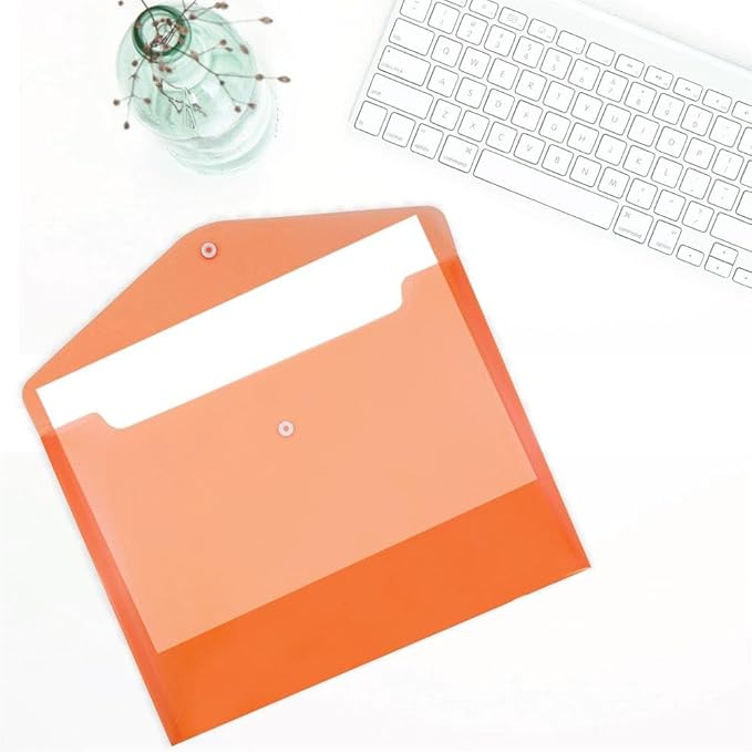 JAM PAPER Plastic Envelopes with Snap Closure - Letter Booklet - 9 3/4 x 13 - Orange - 3/Pack