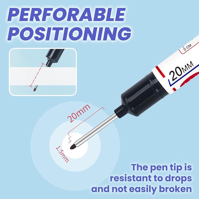 5PCS Long Head Deep Hole Marker Pens, 20mm Deep Reach Long Nose Markers, 45mm Permanent Markers Carpenter Ink Marker Pens, Waterproof Construction Markers Marking Tool, Metal Marking Pen (White)