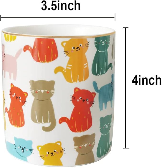 HANKOR Ceramic Pen Holder for Desk Cute Cat Pencil Cup Desk Organizer Makeup Brush Holder, White