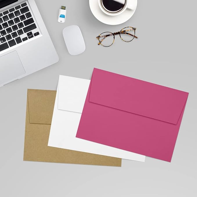 LUXPAPER A7 Invitation Envelopes for 5 x 7 Cards in 80 lb. Magenta, Printable Envelopes for Invitations, w/Peel and Press Seal, 250 Pack, Envelope Size 5 1/4 x 7 1/4 (Magenta)