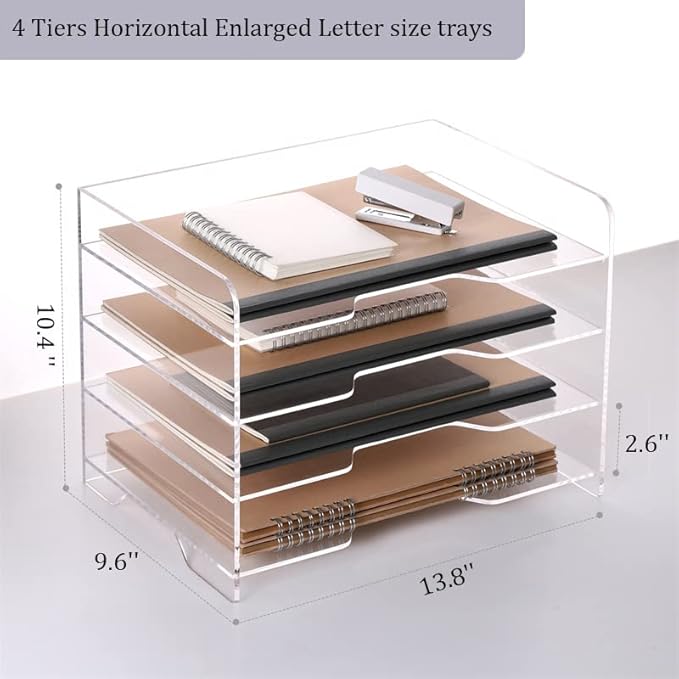 Acrylic Desk Organizer, 4 Tier Paper Tray, Clear Letter Tray, Office Accessories
