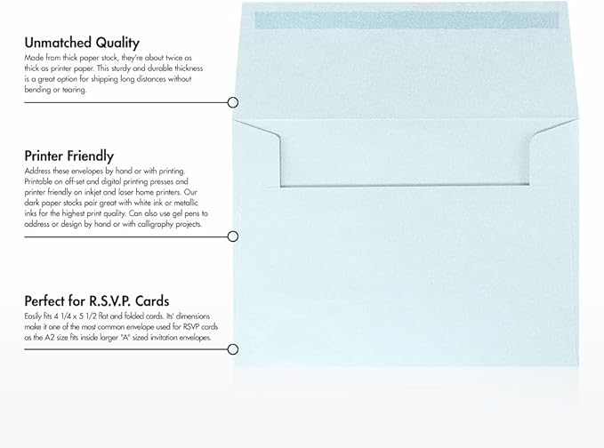 LUXPaper A2 Invitation Envelopes | 4 3/8" x 5 3/4" | Aquamarine Metallic | 80lb. Text | 50 Qty
