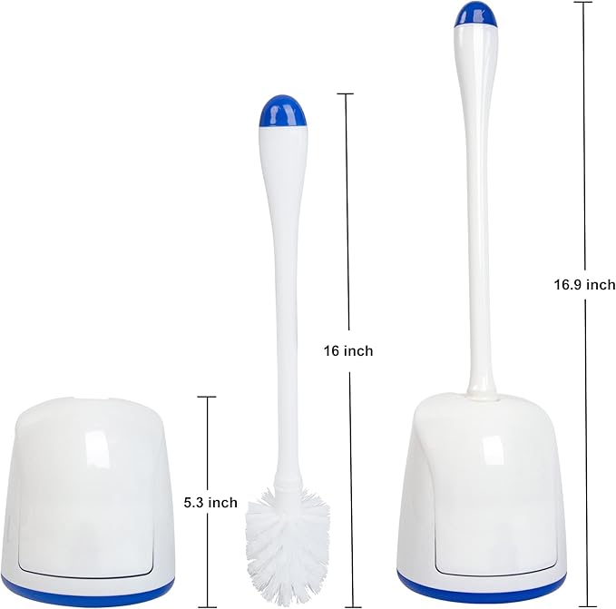CELOX Toilet Bowl Brush and Holder, Compact Toilet Brush with Breathable Ventilation Stand Base, Bathroom Cleaning Kit, White, 2 Set
