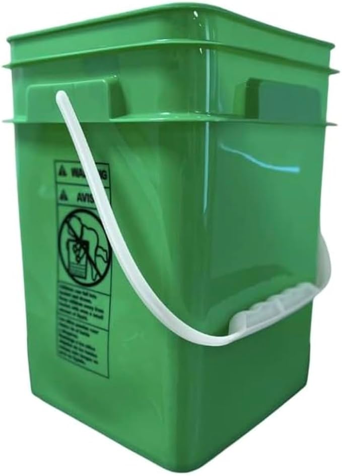 House Naturals 4 Gallon Square Buckets with lids- Made in USA Container- Pack of 10 (Green - Black lids)