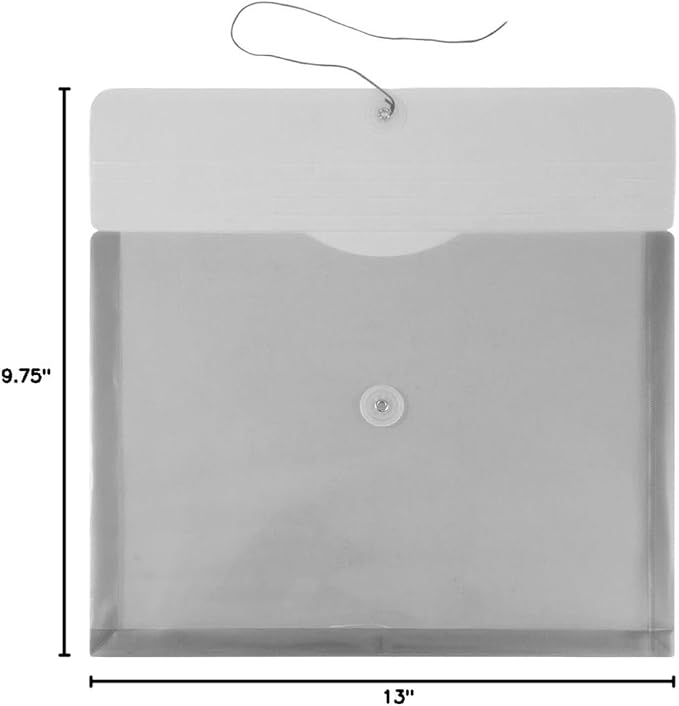 JAM PAPER Plastic Envelopes with Button & String Tie Closure - Letter Booklet - 9 3/4 x 13 - Smoke Gray - 3/Pack