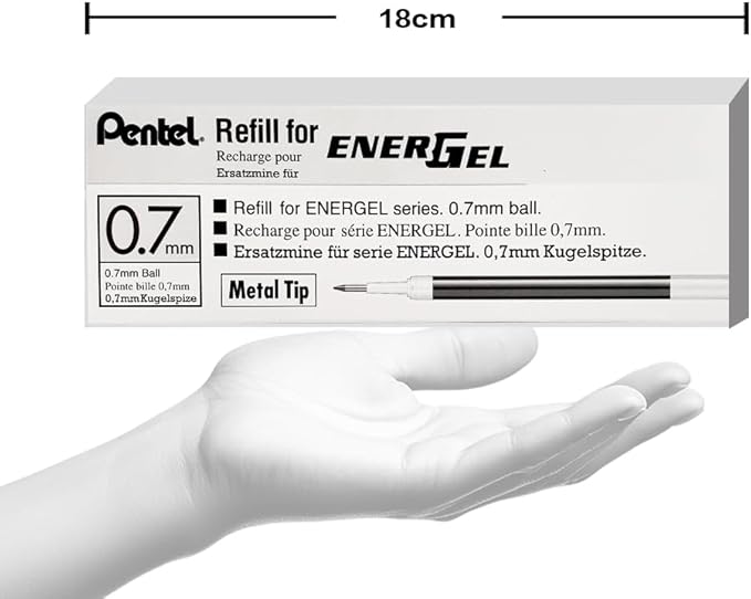 Pentel Refill Ink for EnerGel RTX Retractable Gel Pen, 12 Pack, 0.7mm, Medium Point, Navy Blue (LR7-CA)