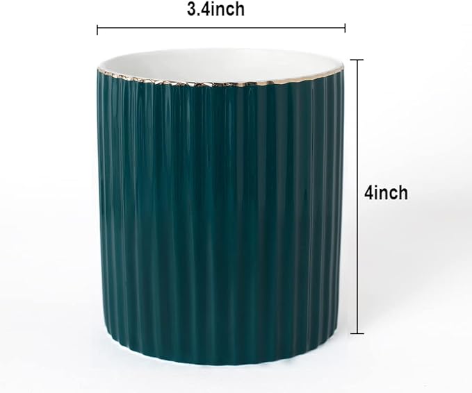 Pen Holder for Desk, Ceramic Pencil Cup Office Desk Organizer, Makeup Brush Holder, Green