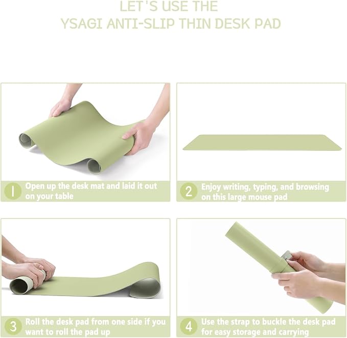 YSAGi Non-Slip Leather Desk Pad, Waterproof Laptop Computer Desk Keyboard Mat, Table Protector Blotter Mat, Large Mouse Pad for Office/Work/Home/Decor(Matcha Green, 31.5" x 15.7")