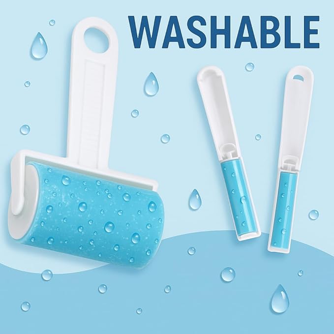 iLifeTech Reusable Lint Roller Sticky Picker Set Cleaner Lint Roller Pet Hair Remover Brush for Bed, Carpet, Sofa Medium Size + 2 Travel Size