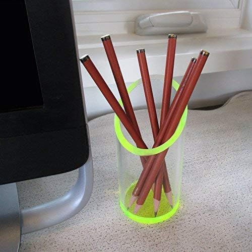 OfficeGoods Acrylic Pen & Pencil Holder - Modern Cylinder Design - Beautiful Desk Organizer for Home or Office - Contrasting Base & Rim - 5.25” H x 2.5” W - Neon Green