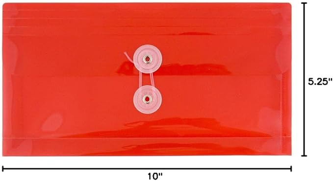JAM PAPER Plastic Envelopes with Button & String Tie Closure - #10 Business Booklet - 5 1/4 x 10 - Red - 3/pack