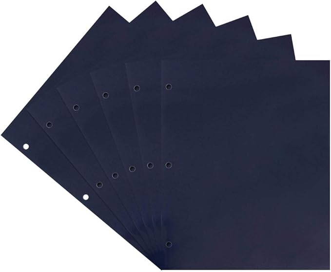 JAM PAPER Laminated Two Pocket Glossy 3 Hole Punch School Folders - Letter Size - High Gloss Navy Blue - 6/Pack