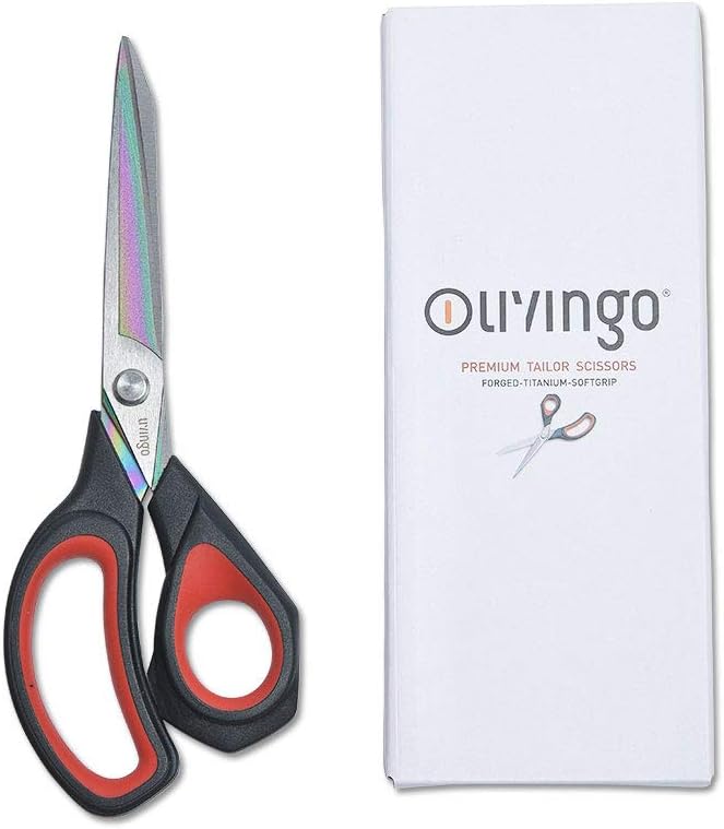 LIVINGO Premium Tailor Scissors Heavy Duty Multi-Purpose Titanium Coating Forged Stainless Steel Sewing Fabric Leather Dressmaking Comfort Grip Shears Professional Crafting (8.5 INCH)