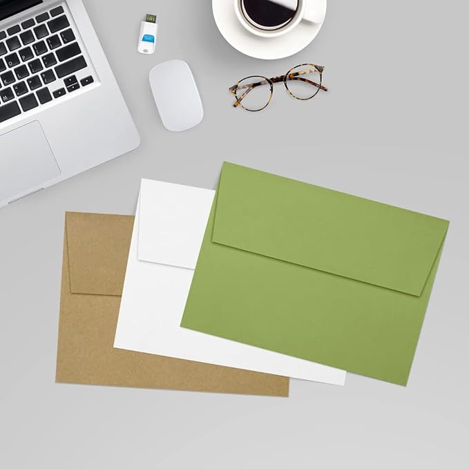 LUXPaper A7 Invitation Envelopes | Peel & Press | 5 1/4" x 7 1/4" | Avocado Green | 70lb. Text | 1000 Qty