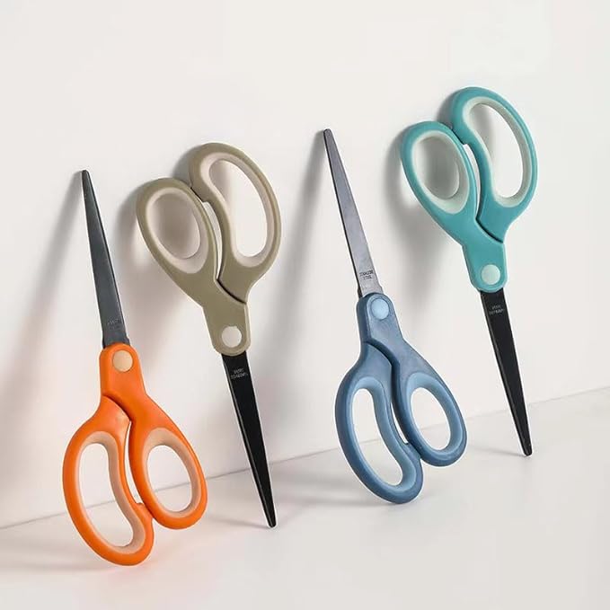 Pastel Non-Stick Scissors - All Purpose Stainless Steel Craft Shears With Soft Grip, Blunt Tip for Fabric, Kids, Office, Home, School - Left & Right Handed (1 Pack, Greyish-green)