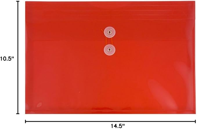 JAM PAPER Plastic Envelopes with Button & String Tie Closure - Legal Booklet - 9 3/4 x 14 1/2 - Assorted Primary Colors - 12/Pack
