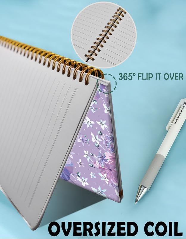 Spiral Journal Notebook for Women,A5 College Ruled Notebooks 6"x 8.4", 120 Pages (60 Sheets) Lined Journal with Premium Thick Paper,Perfect for School Office Home(Purple Floral)