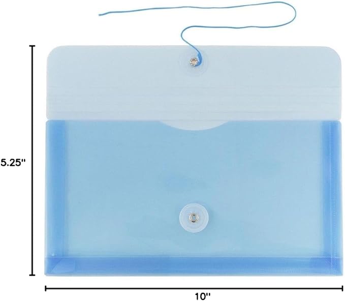 JAM PAPER Plastic Envelopes with Button & String Tie Closure - #10 Business Booklet - 5 1/4 x 10 - Blue - 3/pack