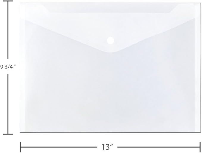 JAM PAPER Plastic Envelopes with Snap Closure - Letter Booklet - 9 3/4 x 13 - Clear - 12/Pack