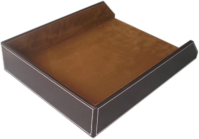 KINGFOM Letter Tray, PU Leather Paper Organizer Tray for Desk, Paper Organizer Storage Holder for Office Home or School A4 Size Brown