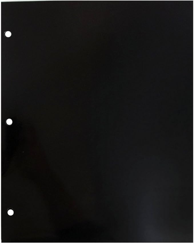 JAM PAPER Laminated Two Pocket Glossy 3 Hole Punch School Folders - Letter Size - High Gloss Black - Bulk 100/Box