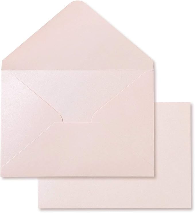 PONATIA 50 PCS/Pack A7 Envelopes, 5.25 x 7.48'' Sparkle Blush Pink Envelopes, Perfect for 5 x 7'' Wedding Invitation Cards, Graduation Invite, Acrylic Invitations, Photos