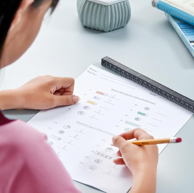 MeasureMate Learning Ruler, Four-Sided Math Tool for Students, Teaching Number Lines, Fraction Line, with Metric and Imperial, Black, 2-Pack