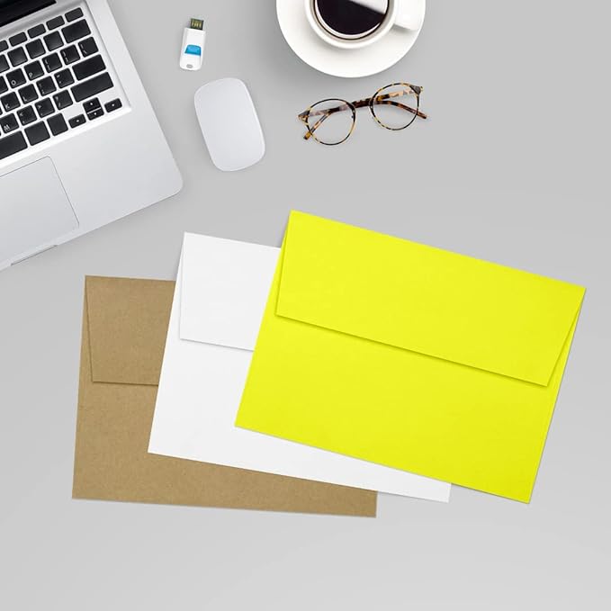 LUXPaper A7 Invitation Envelopes | Peel & Press | 5 1/4" x 7 1/4" | Citrus Yellow | 80lb. Text | 50 Qty