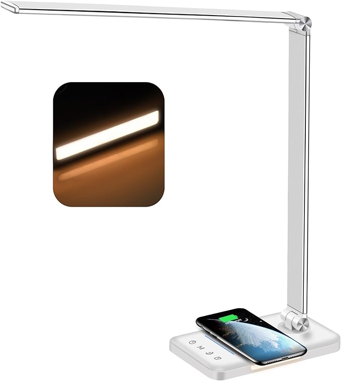 AFROG 8-in-1 4th Gen Multifunctional LED Desk Lamp with 10W Fast Wireless Charger,USB Charging Port,1200Lux Super Bright,5 Lighting Mode,7 Brightness,40 Min Timer,Night Light Function,5000K