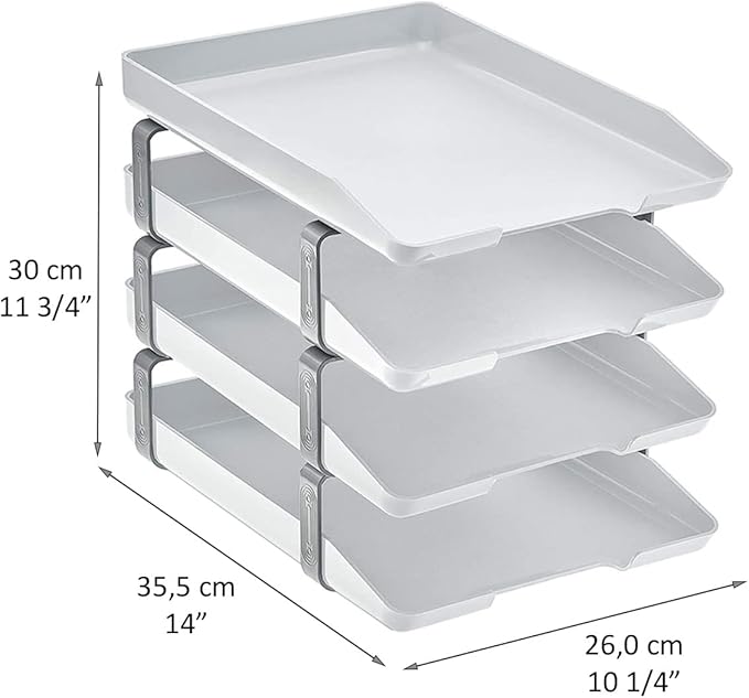 Acrimet Traditional 4 Tier Letter Tray, Front Load Design, A4 Letter Size, Desktop Organizer (Plastic) (White Color)