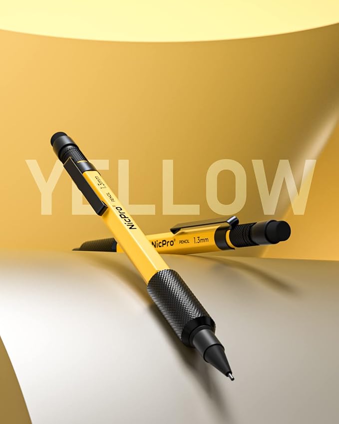 Nicpro 3 PCS 1.3 mm Mechanical Pencil Set with 72 Lead Refills, 3 Eraser - Weatherproof Metal Barrel, Heavy Duty Carpenter Pencil MP2000 for Outdoor Marking Drafting Drawing Woodworking - with Case