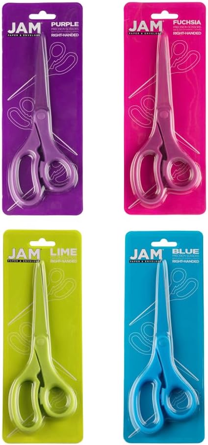 JAM PAPER Multi-Purpose Precision Scissors Set - 8 Inch - Spring Assortment - Ergonomic Handle & Stainless Steel Blades - 4/Pack