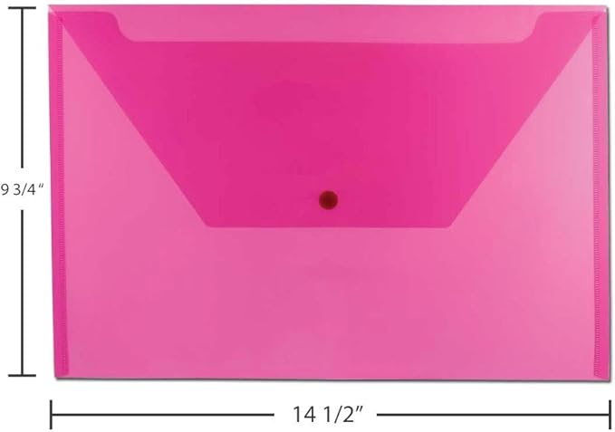 JAM PAPER Plastic Envelopes with Snap Closure - Legal Booklet - 9 3/4 x 14 1/2 - Fuchsia Pink - 12/Pack