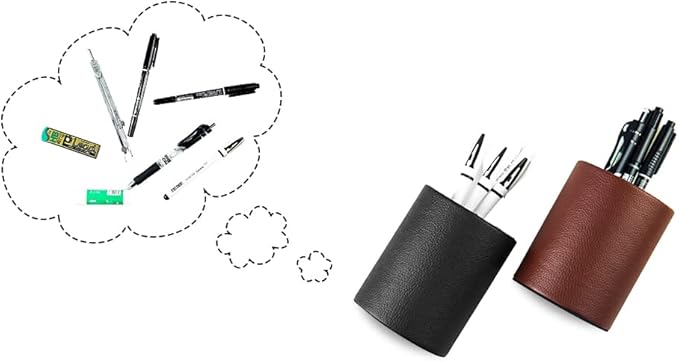 CXLE Pencil Holder Desk Organizer, PU Leather Pen Holder for Desk Decor Organizer Cosmetics Brush Holder for Teachers Students Storage Box Office Classroom(Black)