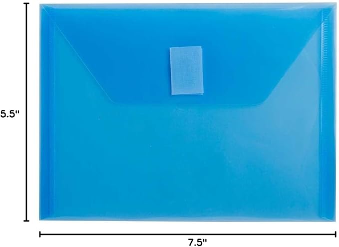 JAM PAPER Plastic Envelopes with Hook & Loop Closure - Index - 5 1/2 x 7 1/2 - Blue - 12/Pack