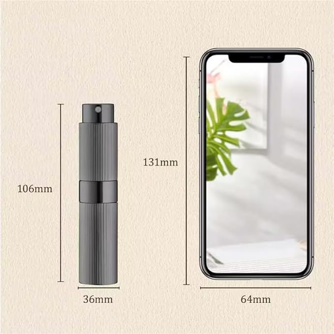 LISAPACK Perfume Travel Refillable Bottle - Atomizer Cologne Spray for Men Portable - Mini Sprayer Empty for Refill - Small Size 8ML Striped (Grey, Black, Silver)