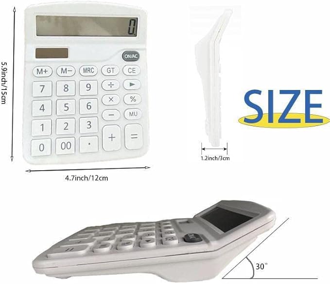 YOUHO Solar Battery Dual Power Standard Function Electronic Calculator with Large LCD Display - White