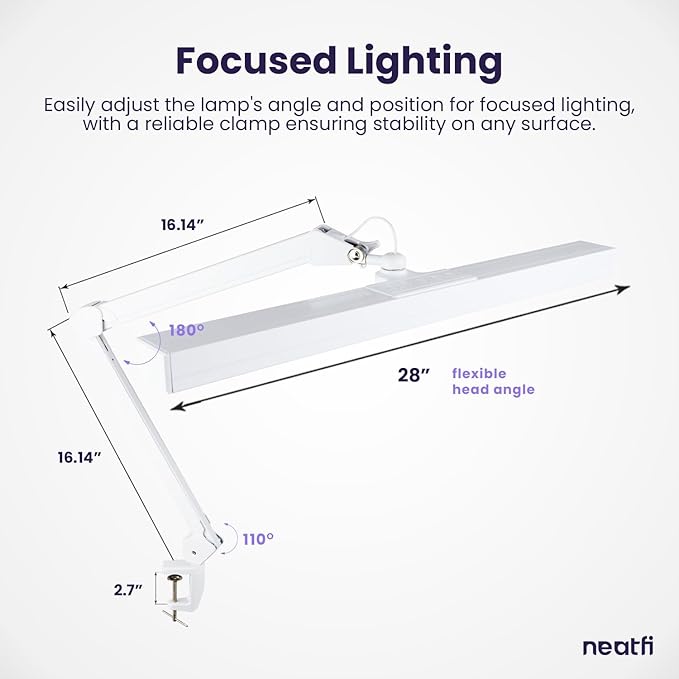 Neatfi 3,000 Lumens Ultra LED Desk Lamp with Clamp, 30W Dimmable Monitor Light, 5 Brightness Levels & 5 Light Modes (White, 28 Inches with Metal Arm)